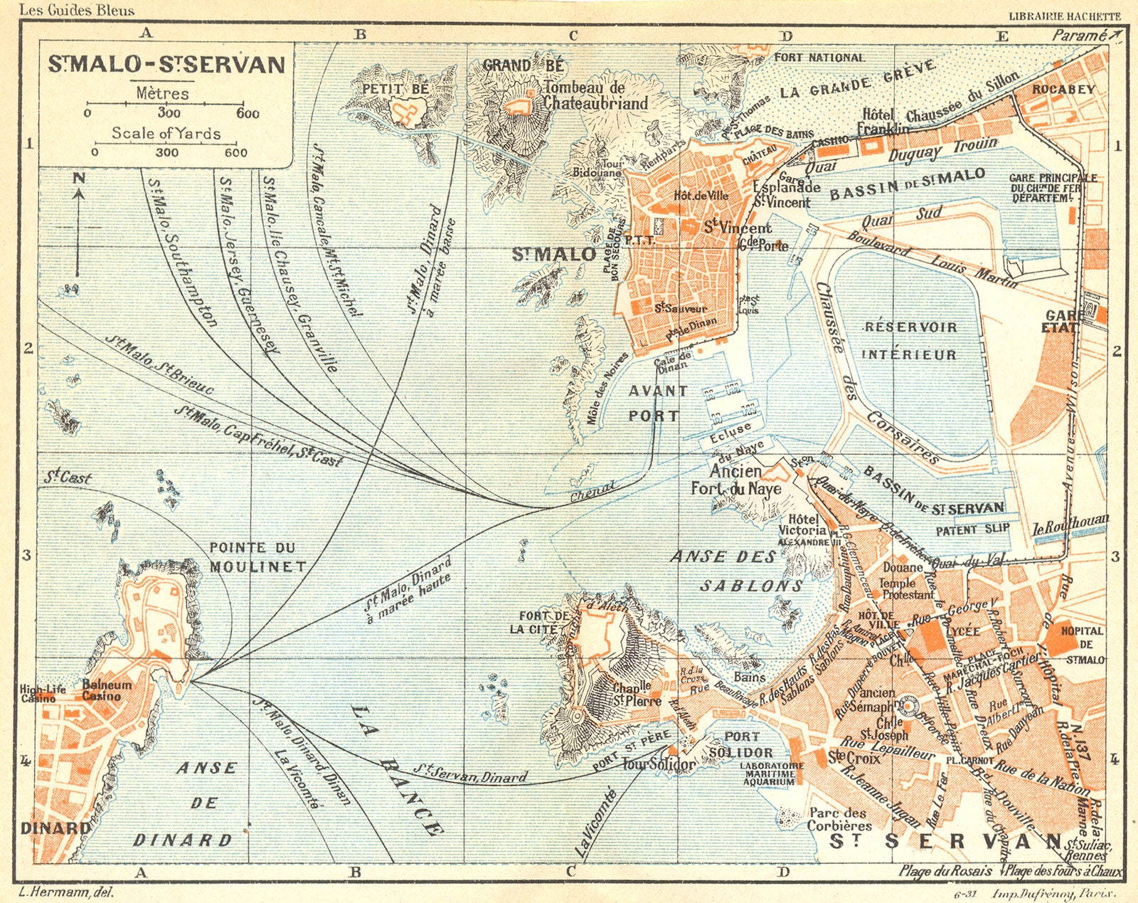 FRANCE. St Malo-St Servan 1932 old vintage map plan chart